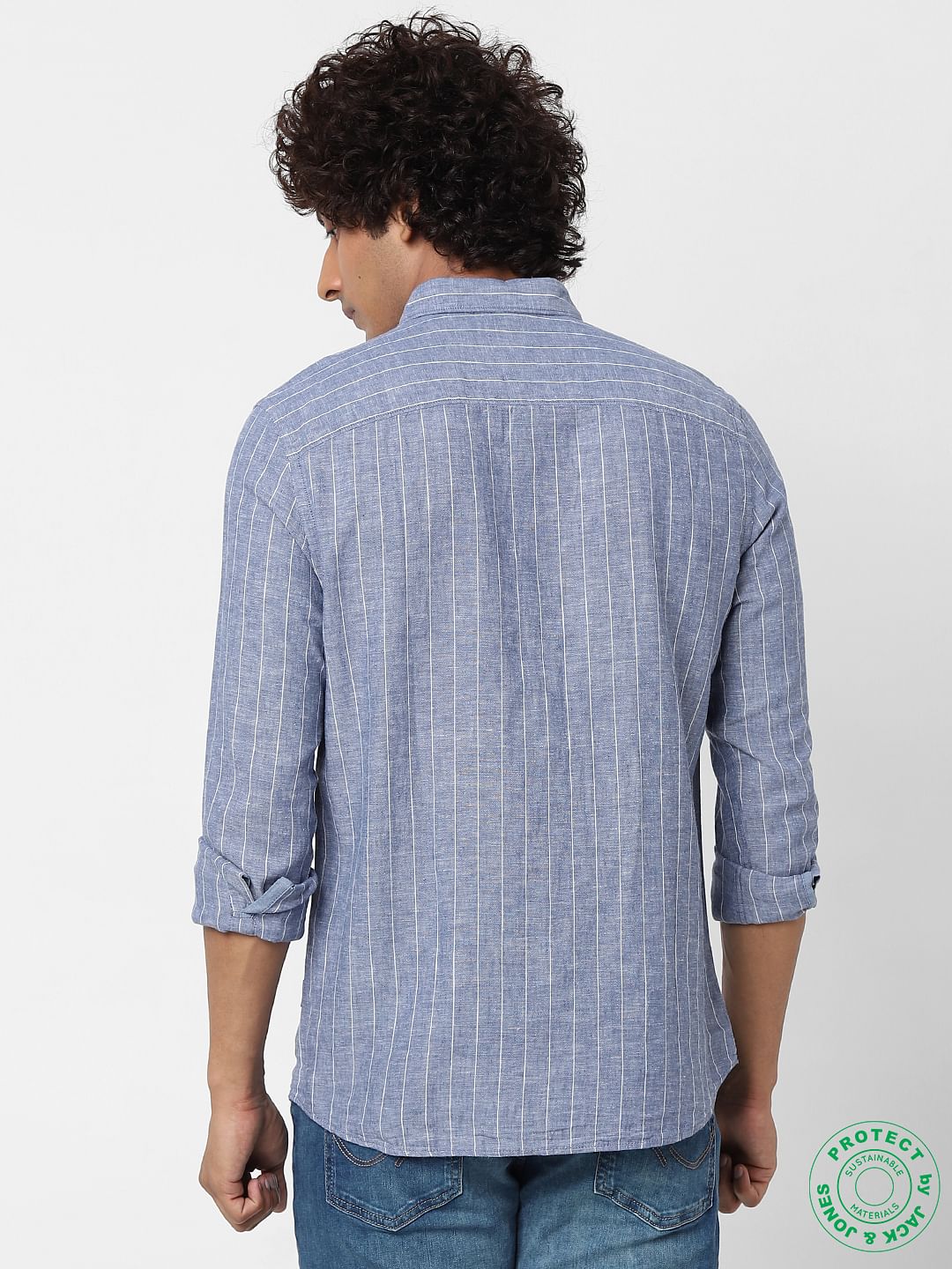 Blue Striped Linen Full Sleeves Shirt
