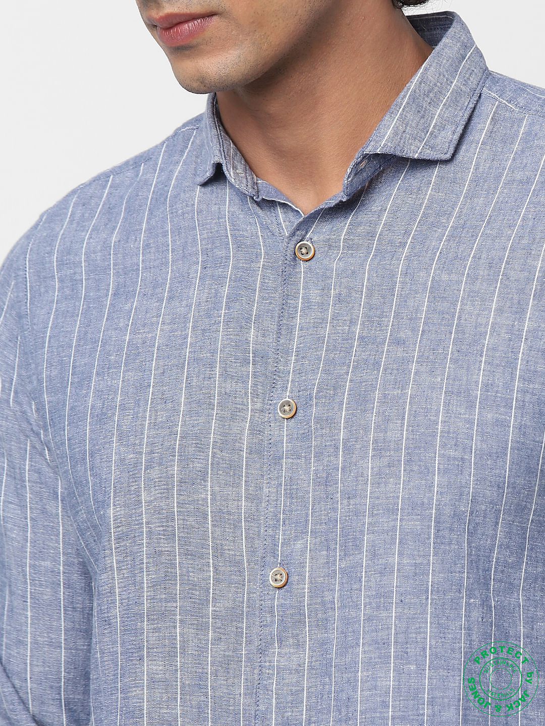 Blue Striped Linen Full Sleeves Shirt