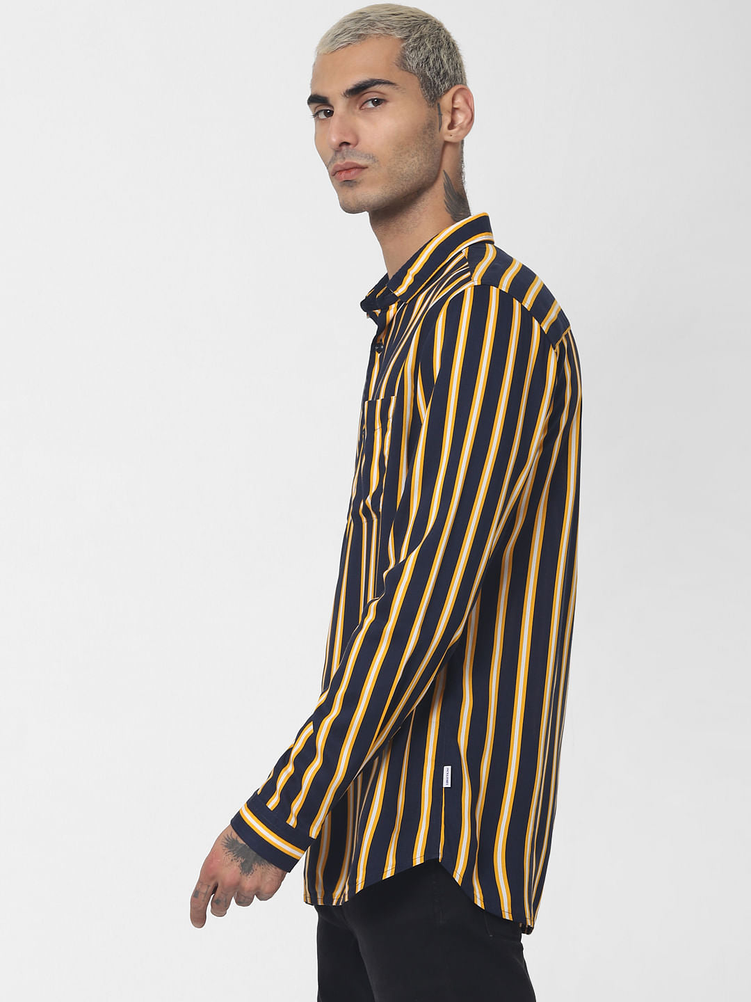 Yellow Striped Full Sleeves Shirt