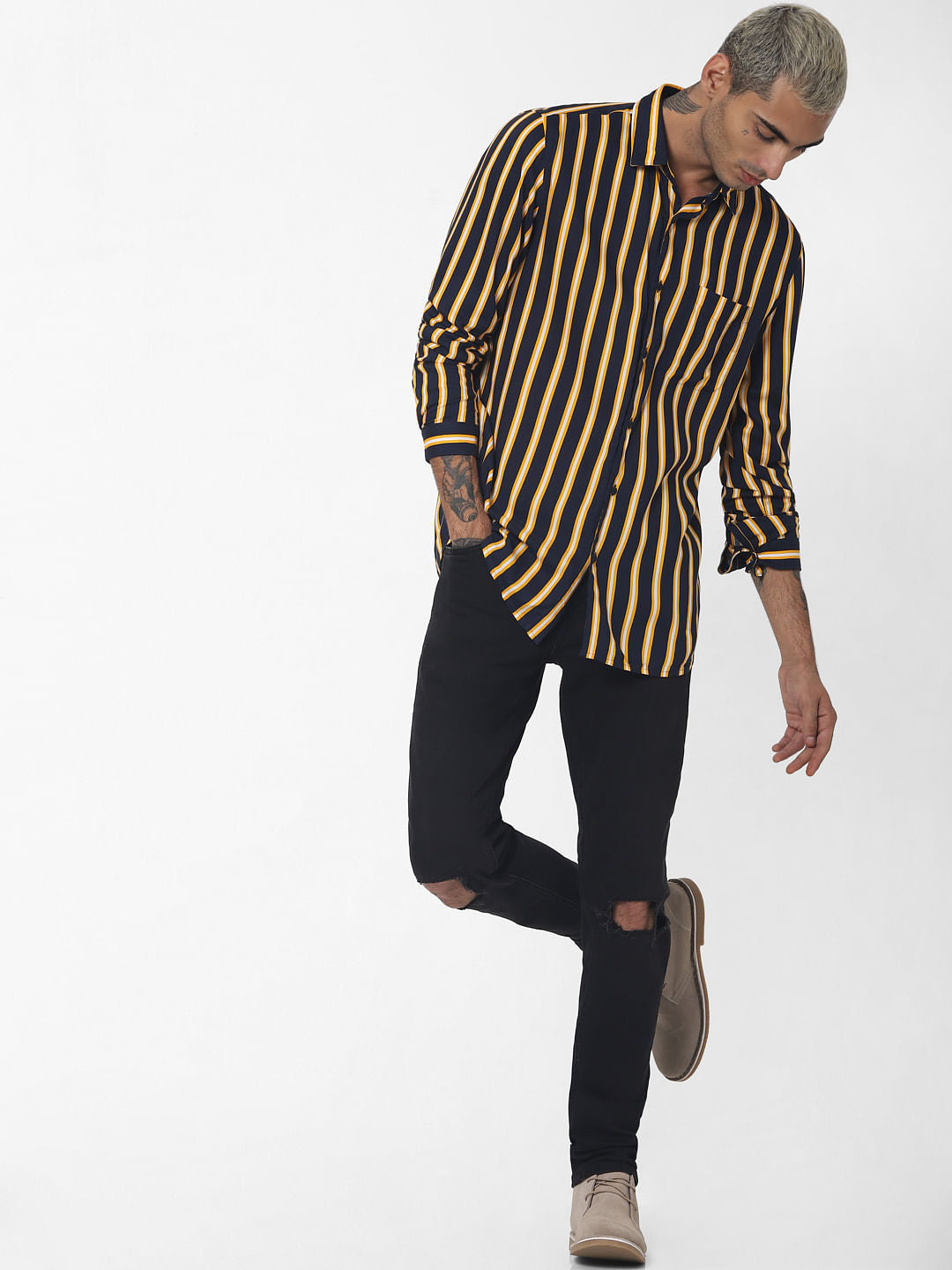 Yellow Striped Full Sleeves Shirt