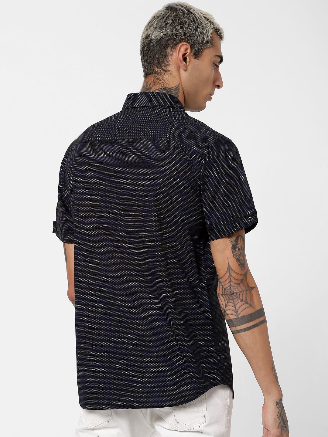 Black Camo Print Short Sleeves Shirt