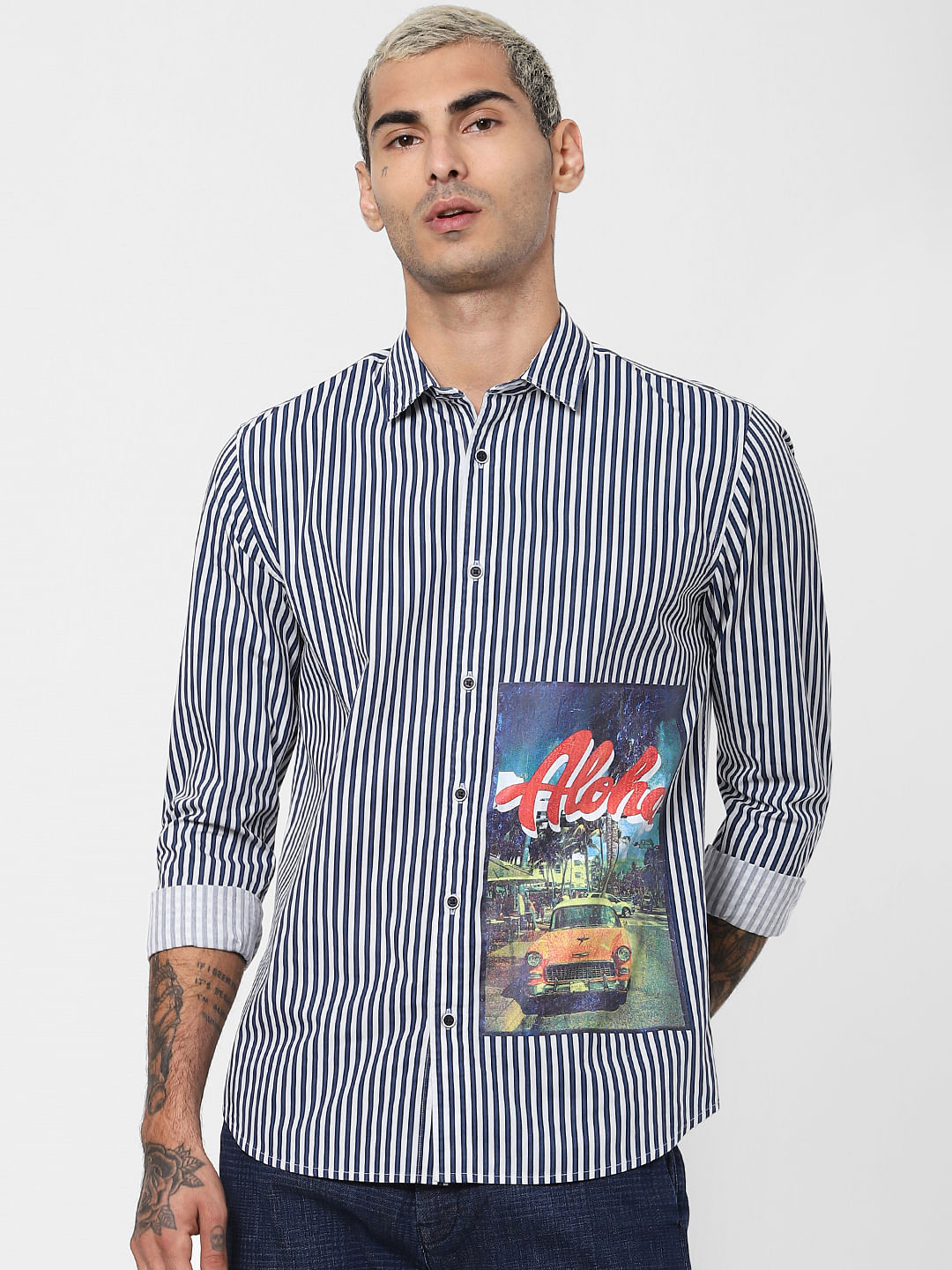 Blue Striped Full Sleeves Shirt