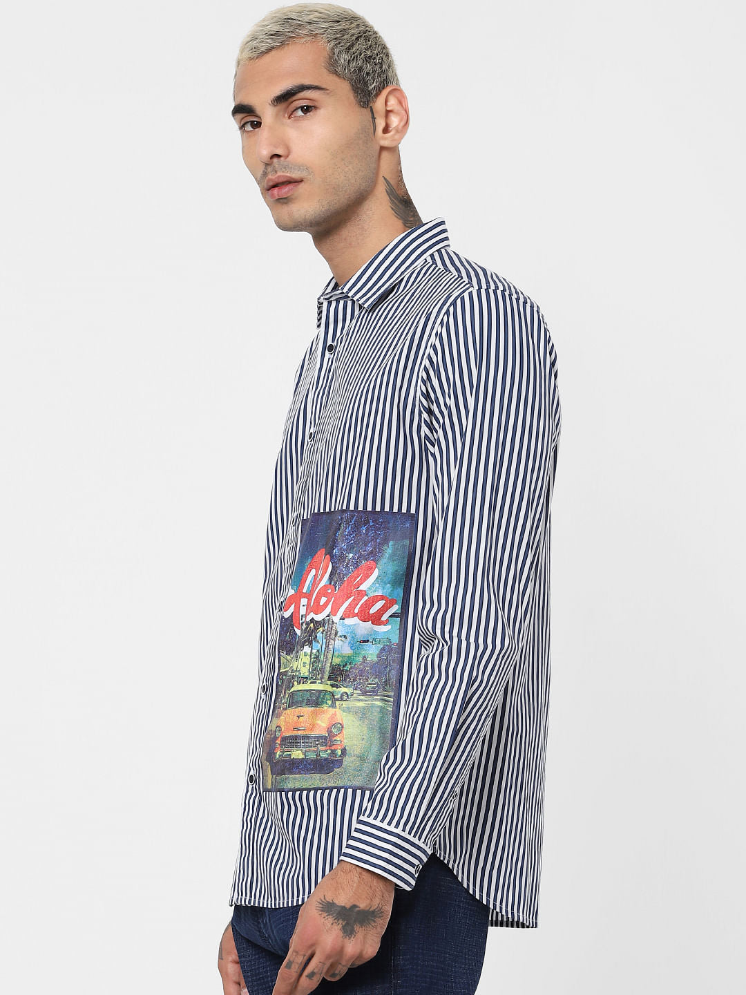 Blue Striped Full Sleeves Shirt
