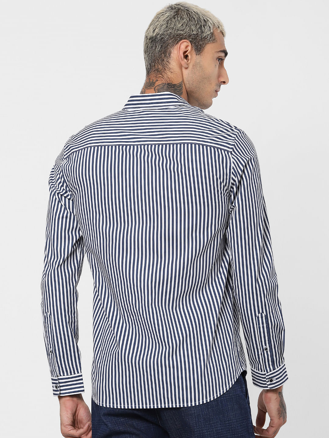 Blue Striped Full Sleeves Shirt