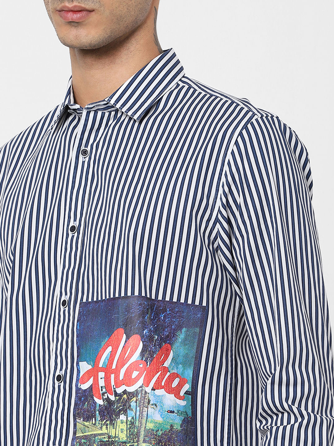 Blue Striped Full Sleeves Shirt