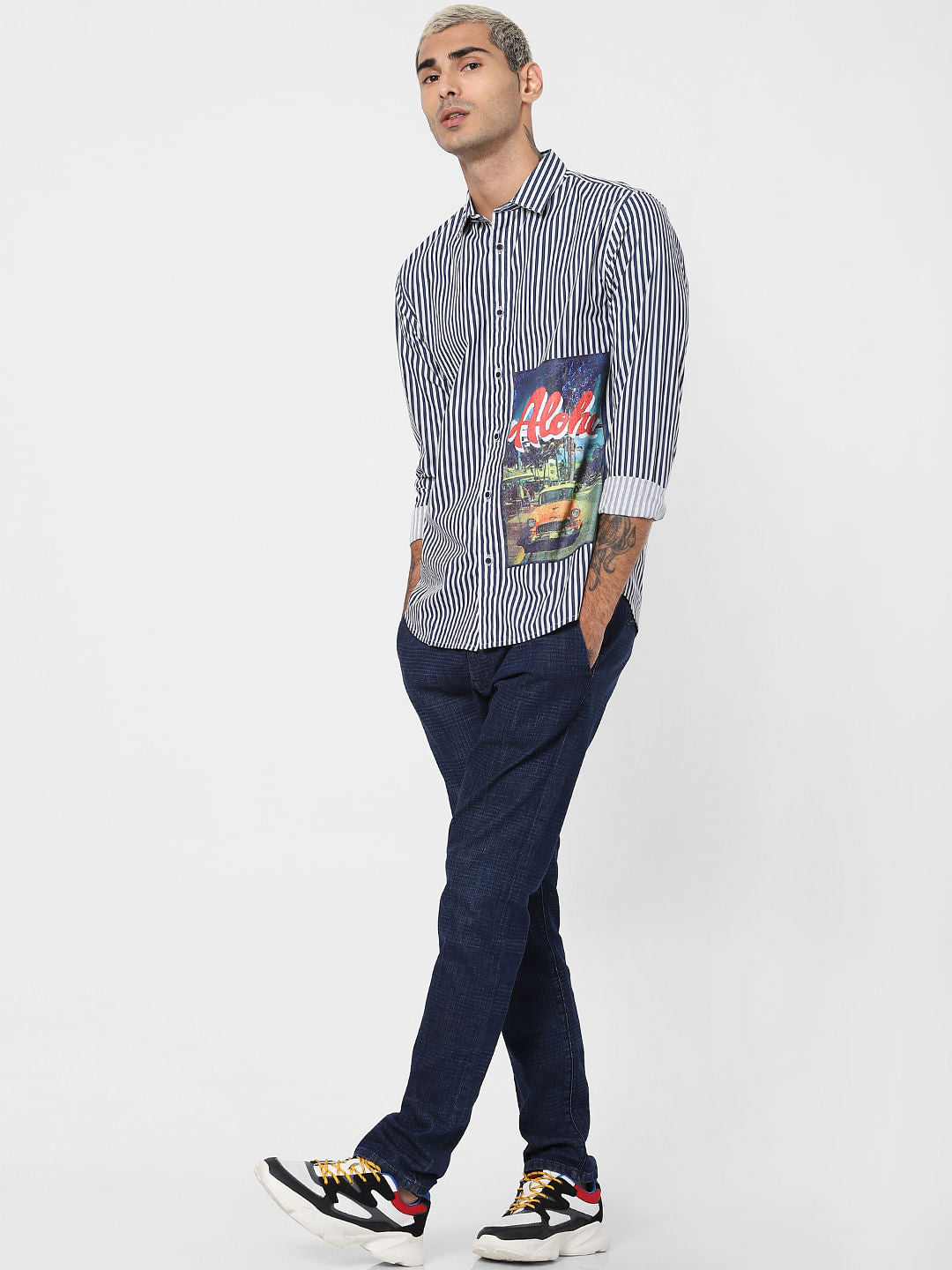 Blue Striped Full Sleeves Shirt