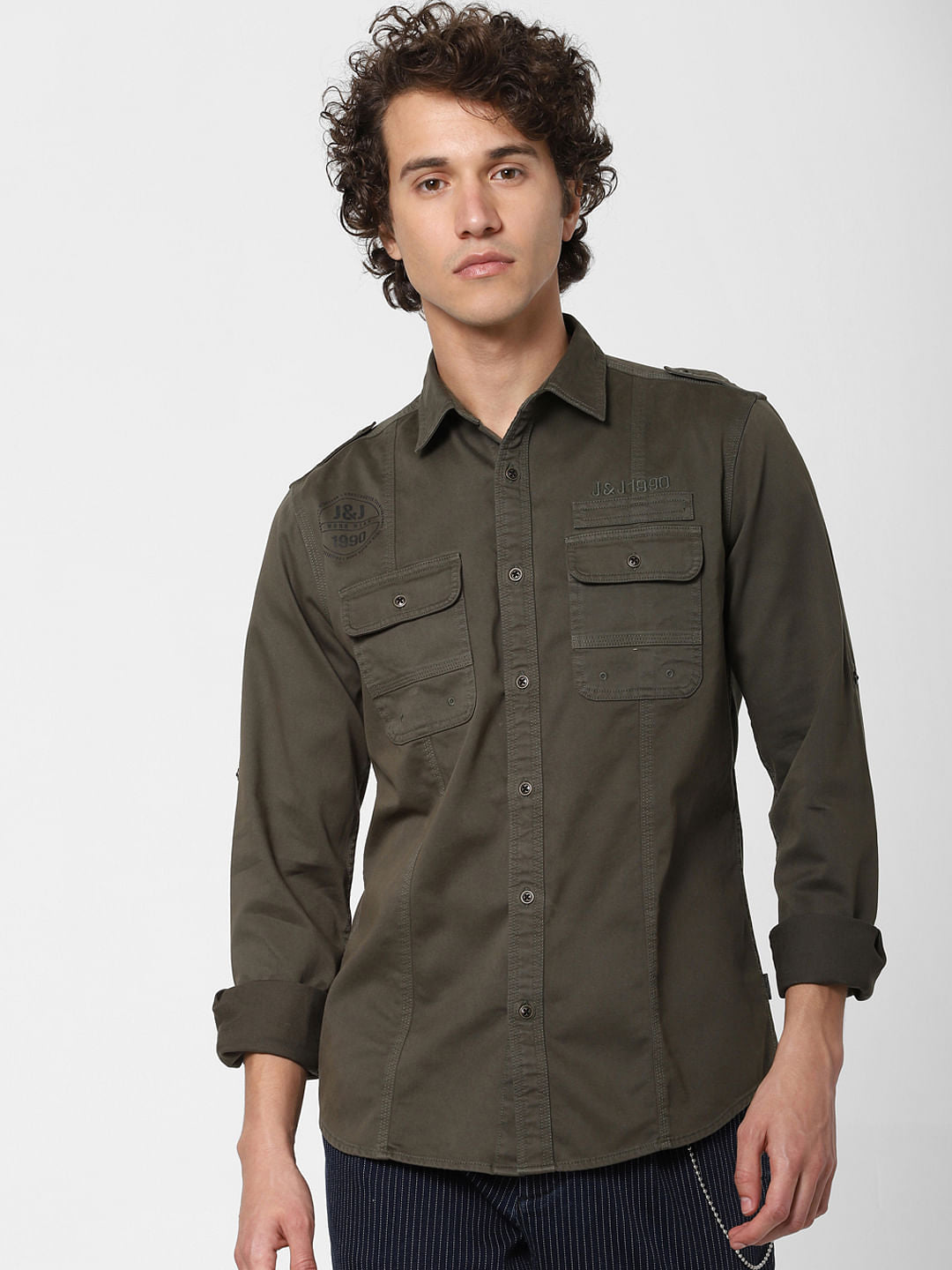 Olive Logo Print Full Sleeves Shirt