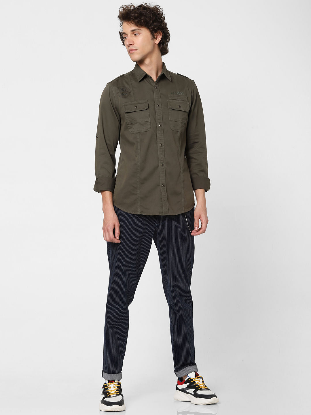 Olive Logo Print Full Sleeves Shirt