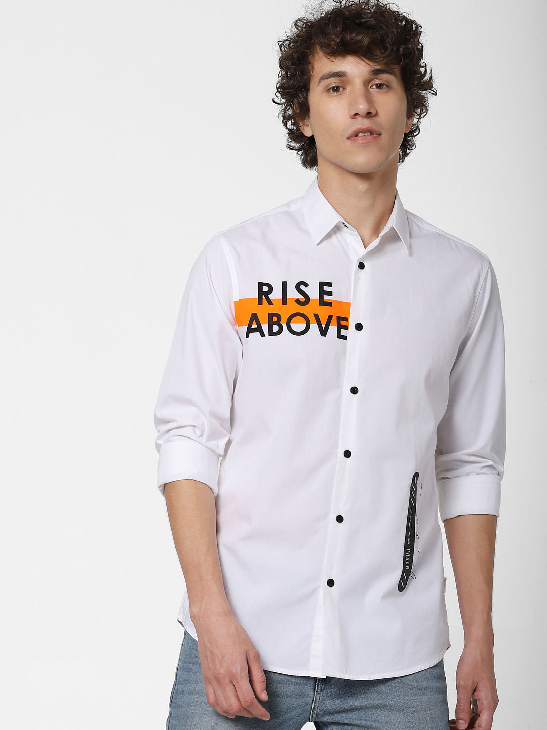 White Text Print Full Sleeves Shirt