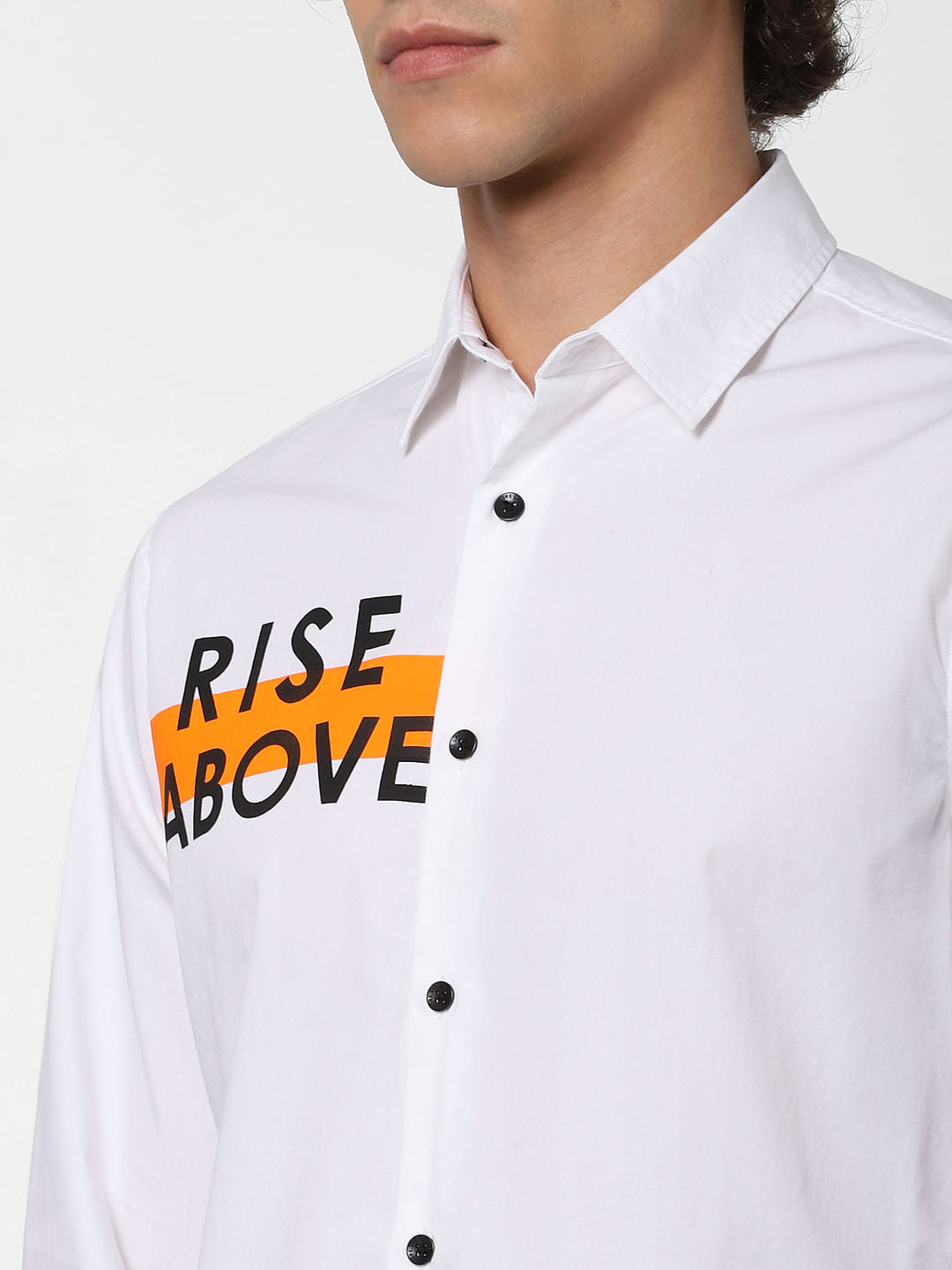White Text Print Full Sleeves Shirt