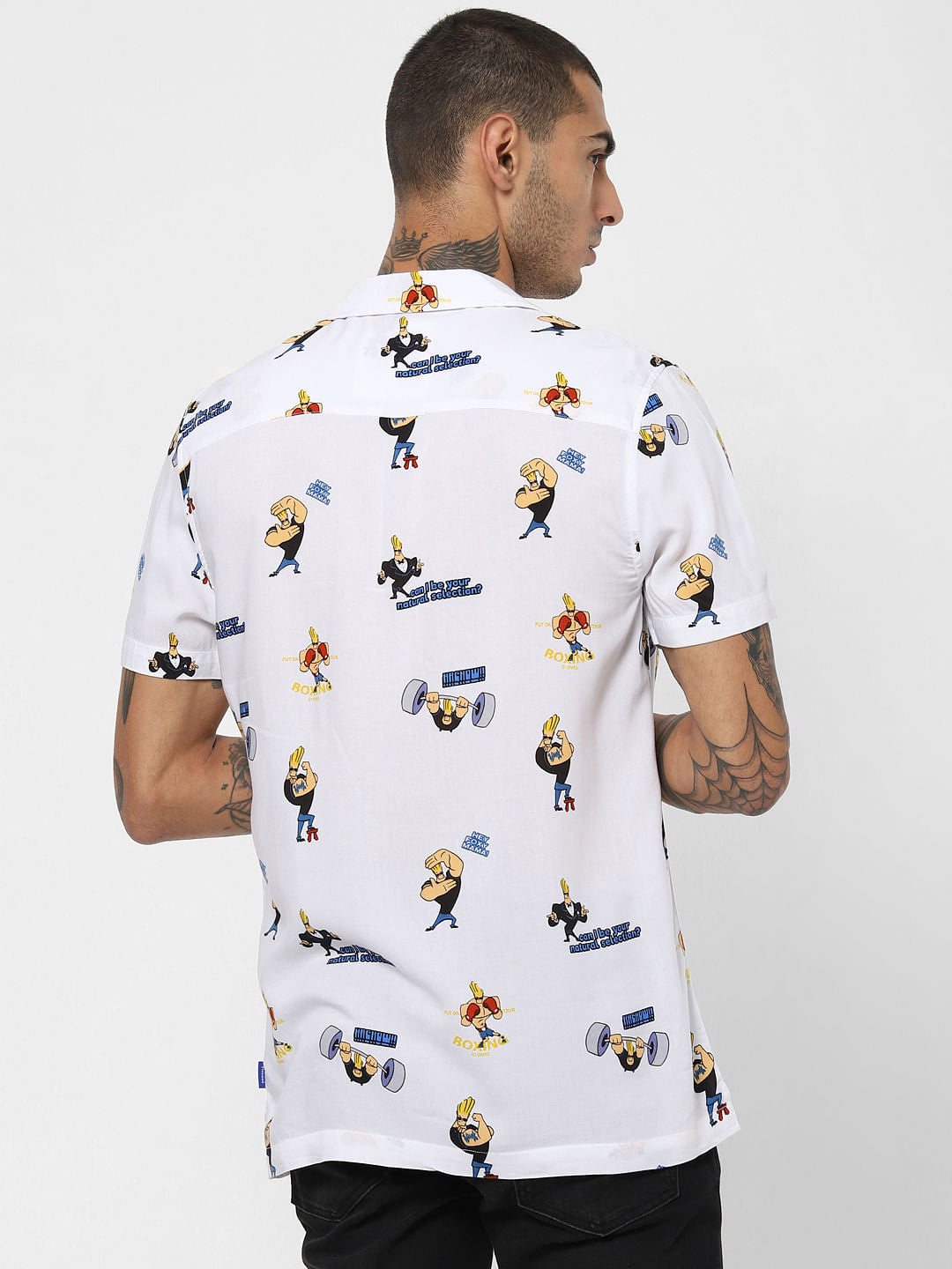 X Johnny Bravo White Printed Short Sleeves Shirt