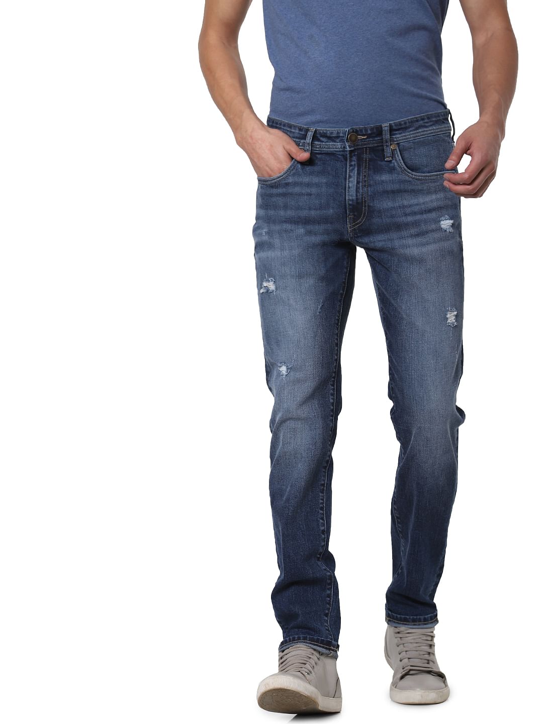 Blue Low Rise Ben Distressed Skinny Jeans