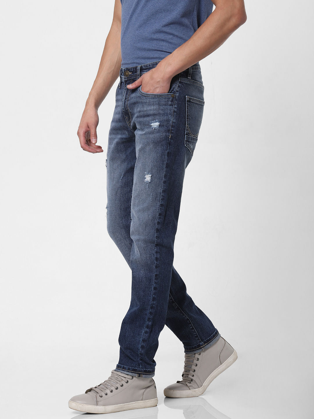 Blue Low Rise Ben Distressed Skinny Jeans