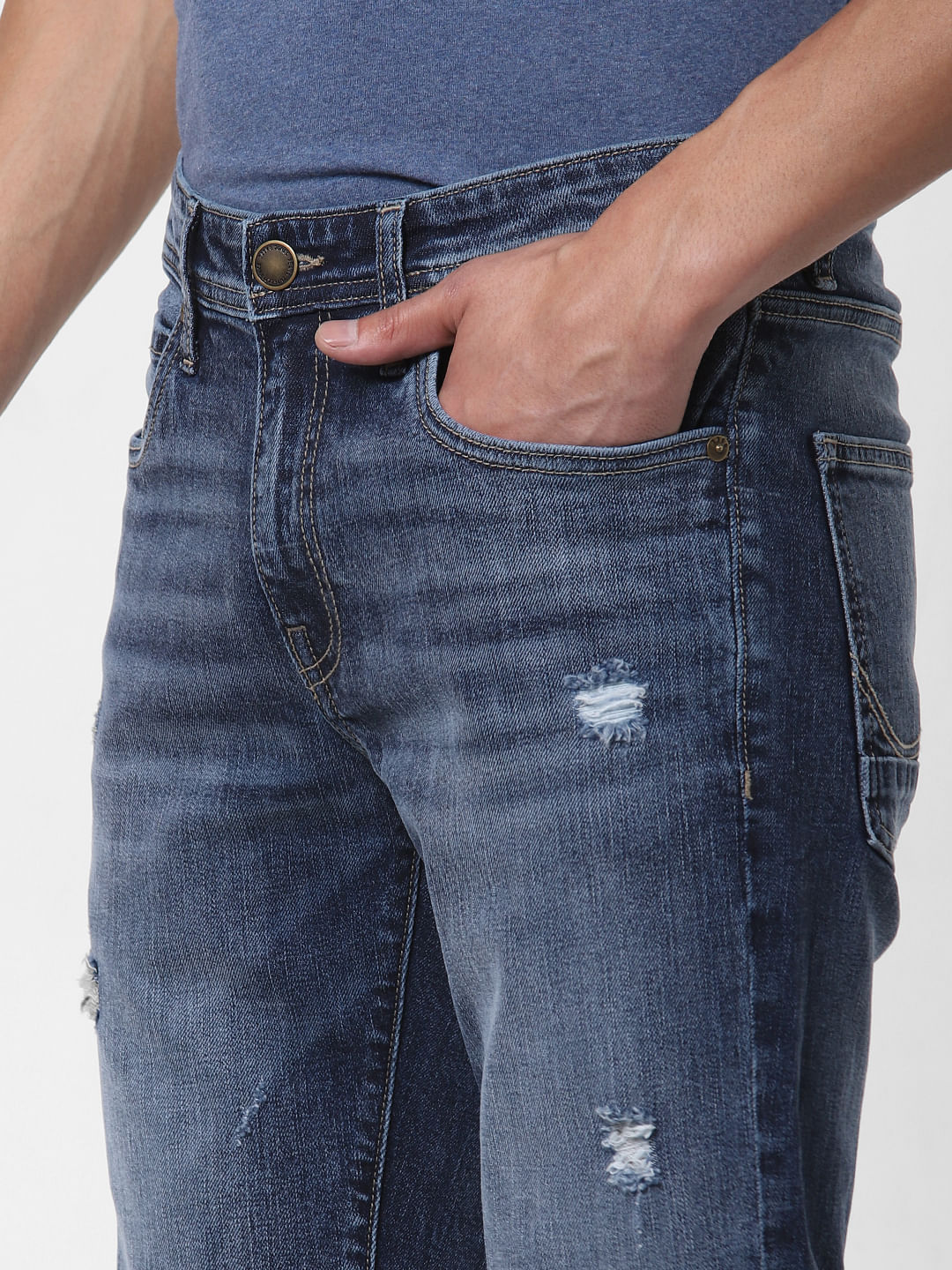 Blue Low Rise Ben Distressed Skinny Jeans