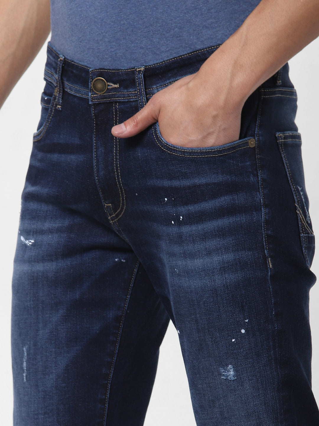 Blue Low Rise Ben Distressed Skinny Jeans