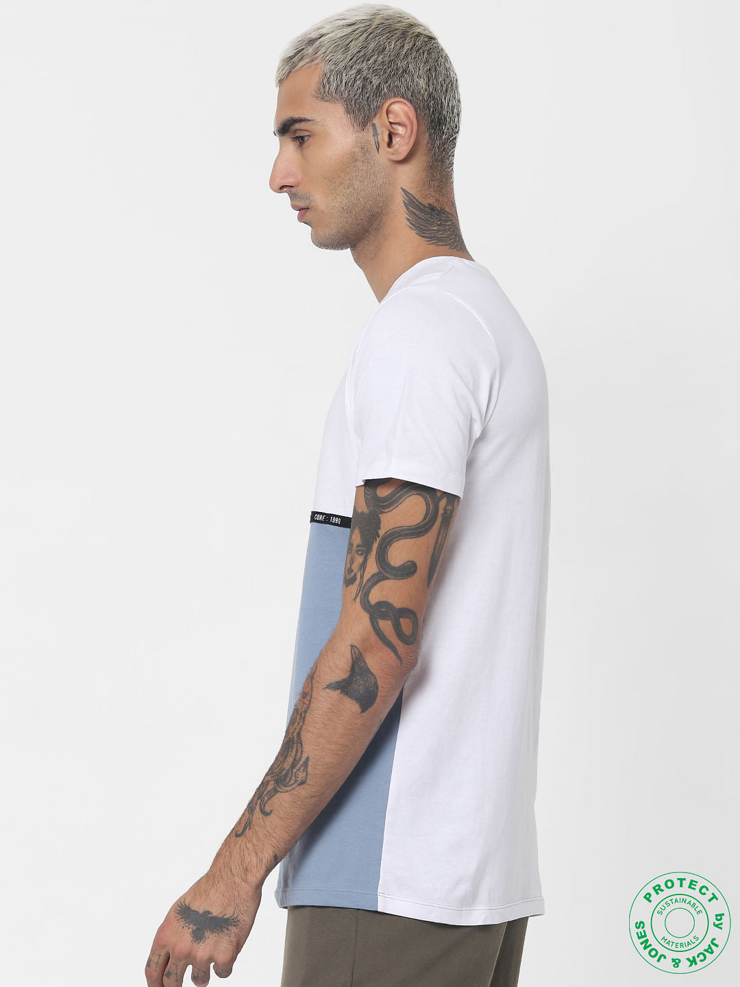 Blue Colourblocked Crew Neck T-shirt