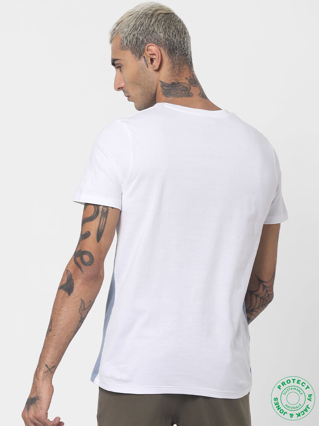 Blue Colourblocked Crew Neck T-shirt