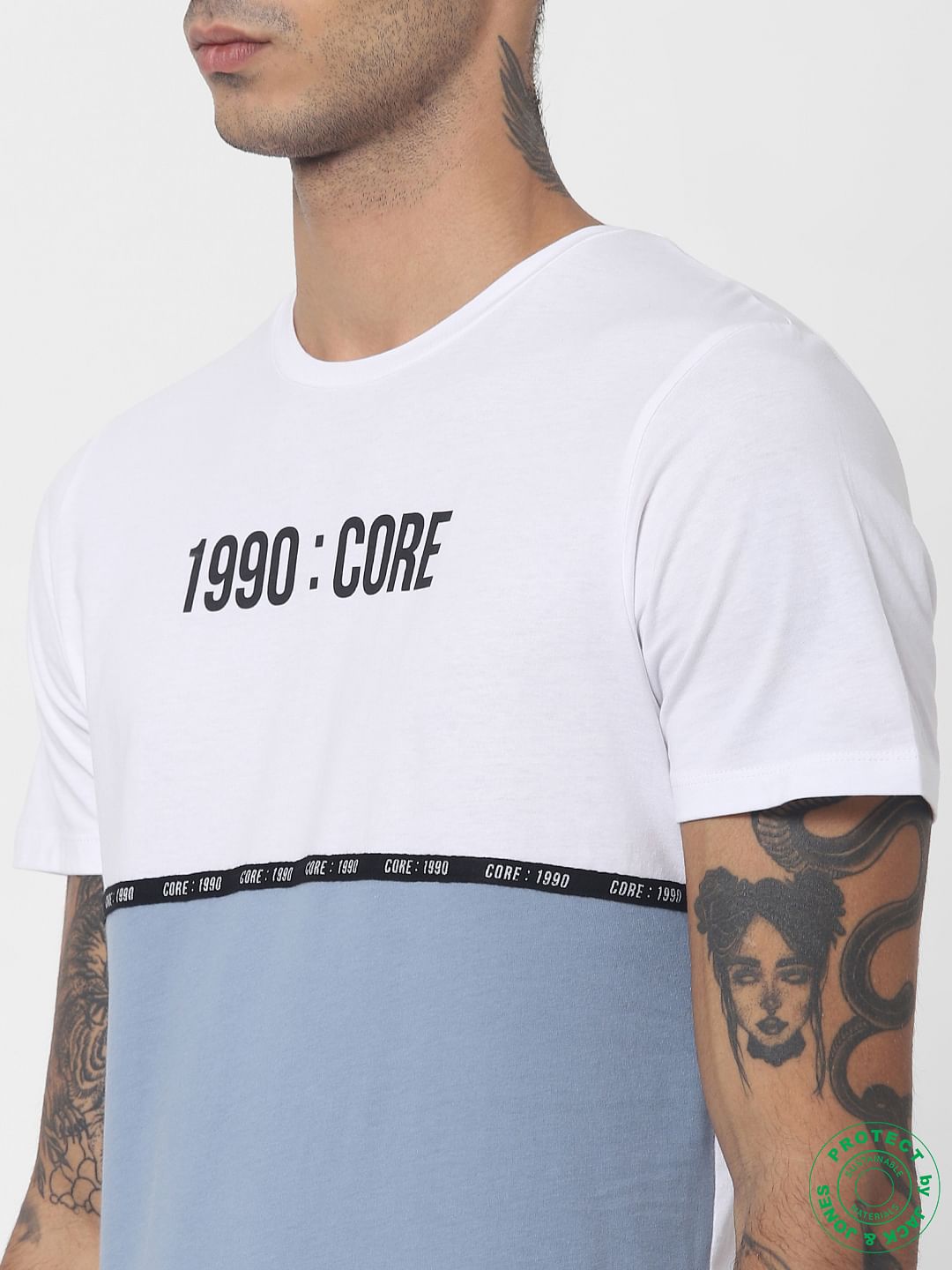 Blue Colourblocked Crew Neck T-shirt