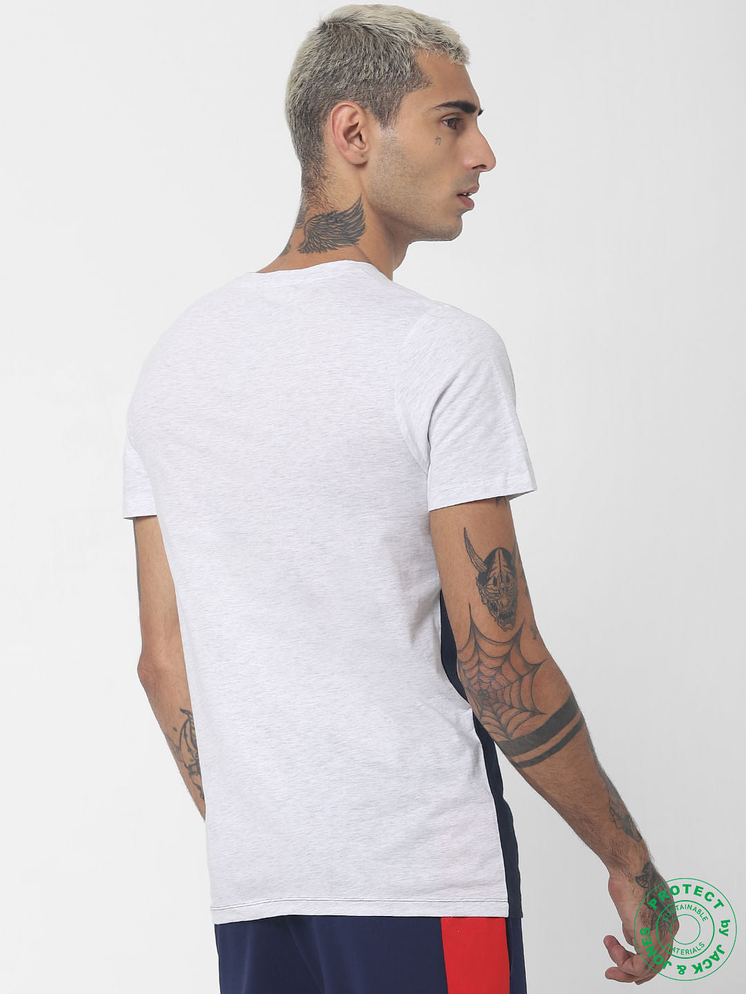Navy Blue Colourblocked Crew Neck T-shirt