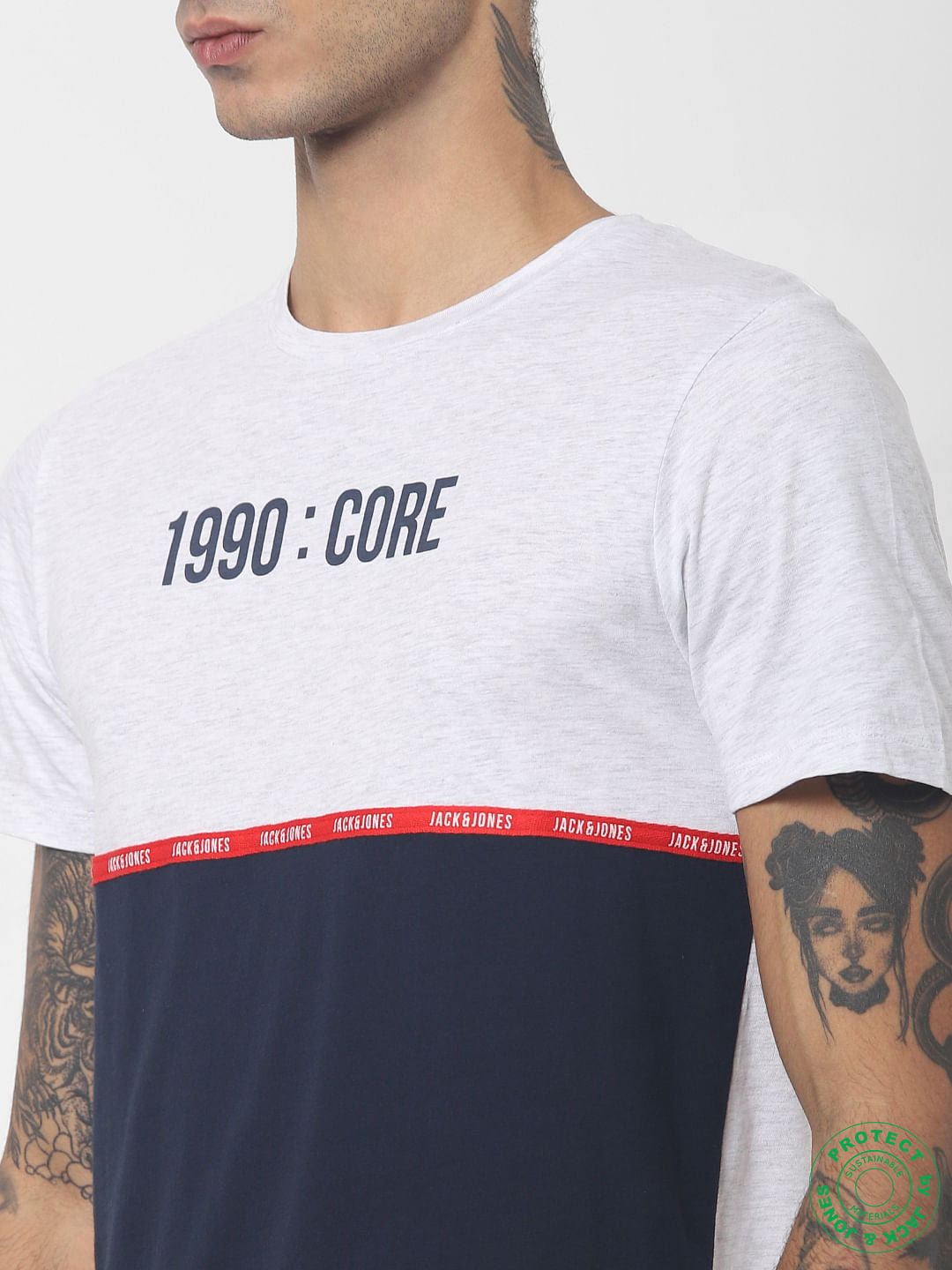 Navy Blue Colourblocked Crew Neck T-shirt