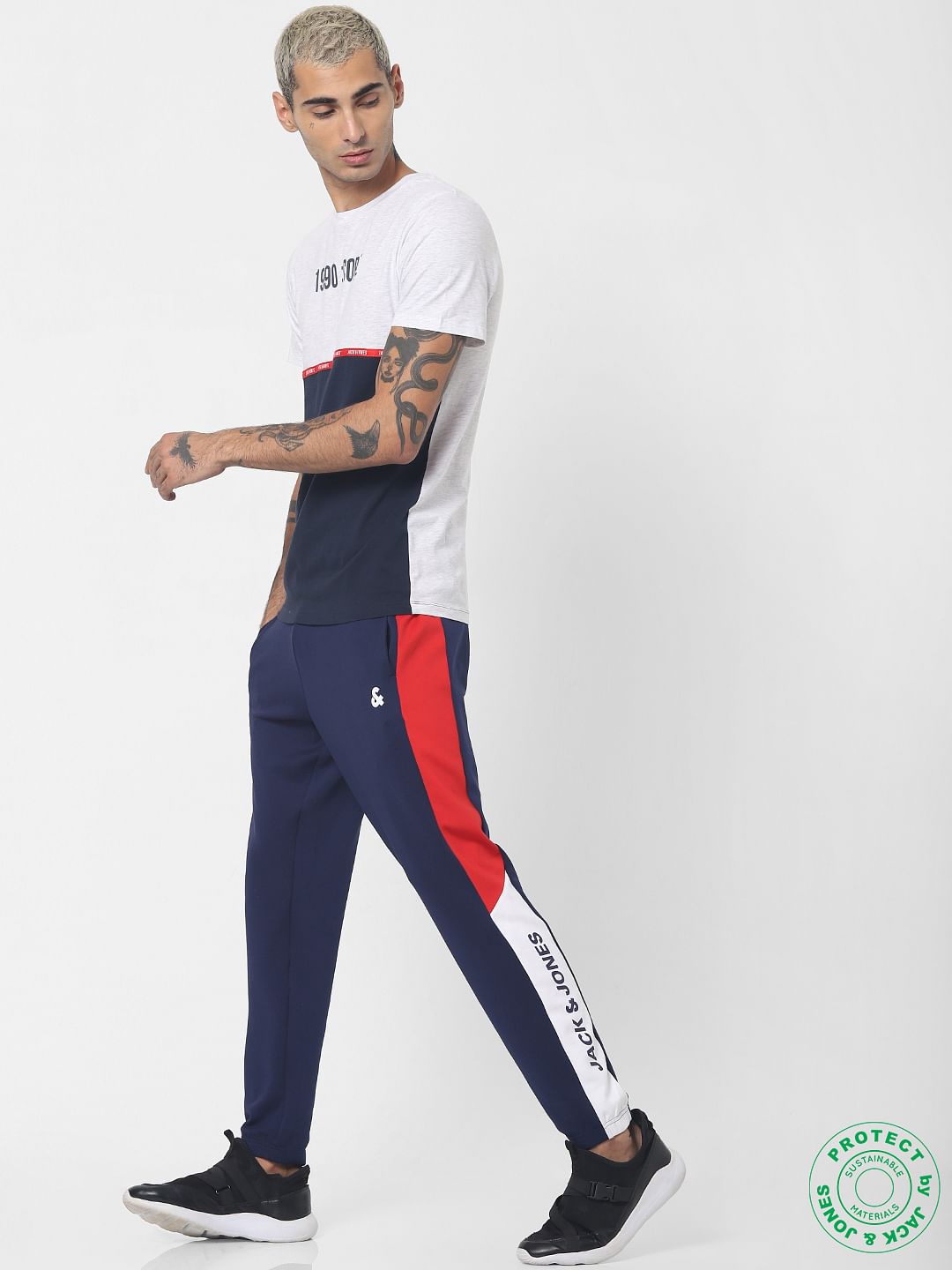 Navy Blue Colourblocked Crew Neck T-shirt