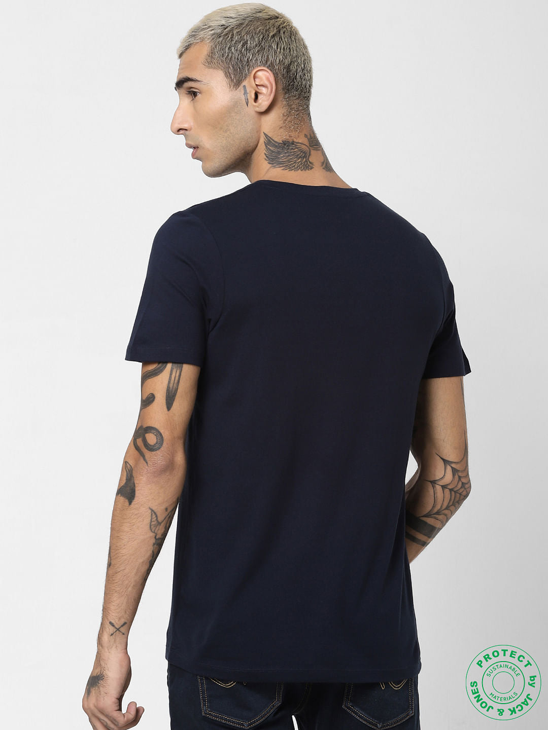 Navy Blue Logo Print Crew Neck T-shirt