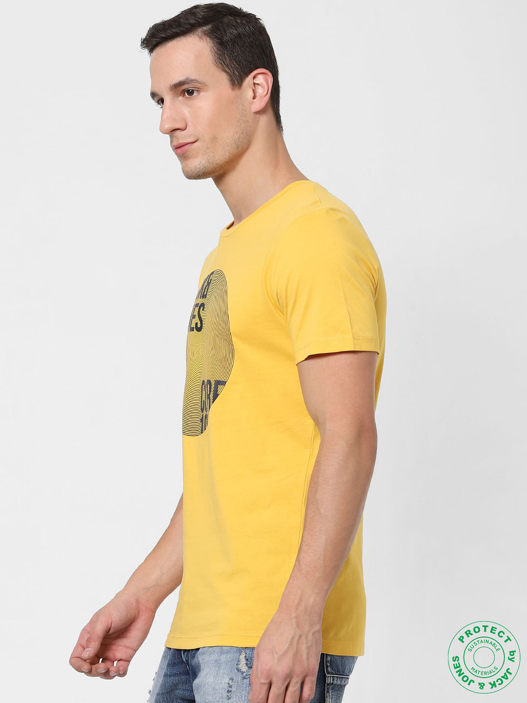Yellow Logo Print Crew Neck T-shirt