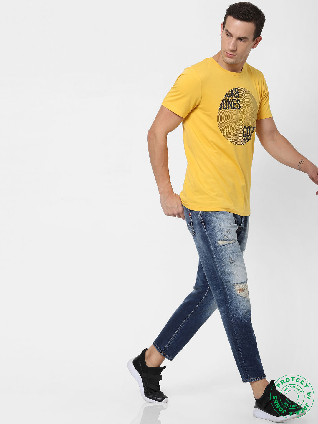 Yellow Logo Print Crew Neck T-shirt