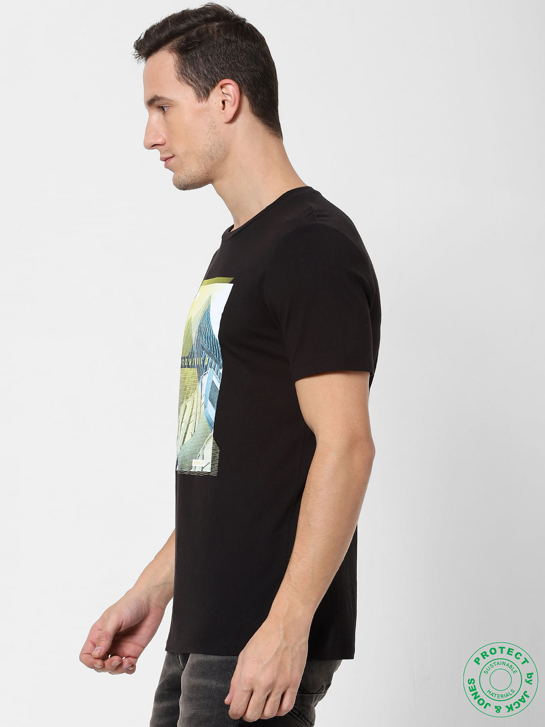 Black Graphic Print Crew Neck T-shirt