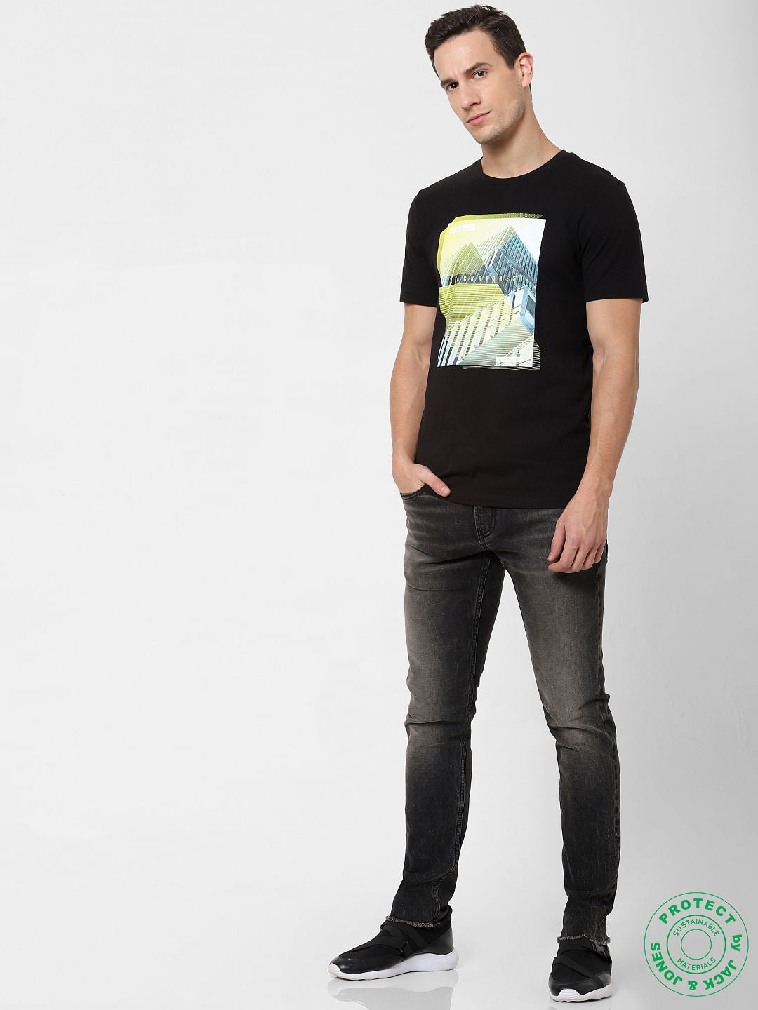 Black Graphic Print Crew Neck T-shirt