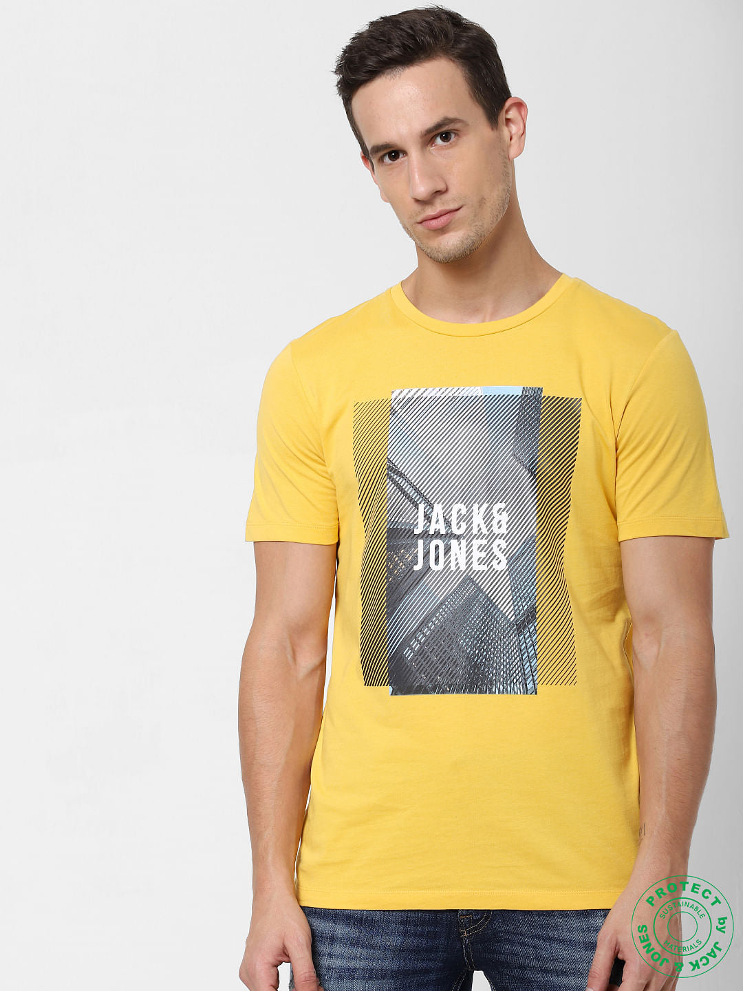 Yellow Graphic Print Crew Neck T-shirt