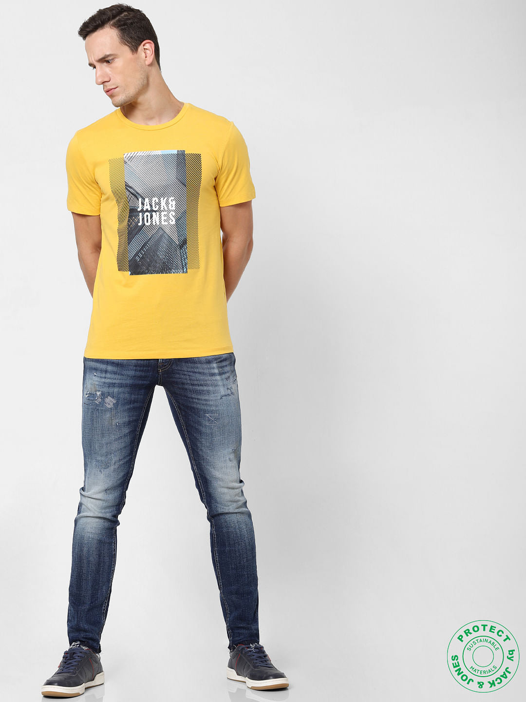 Yellow Graphic Print Crew Neck T-shirt