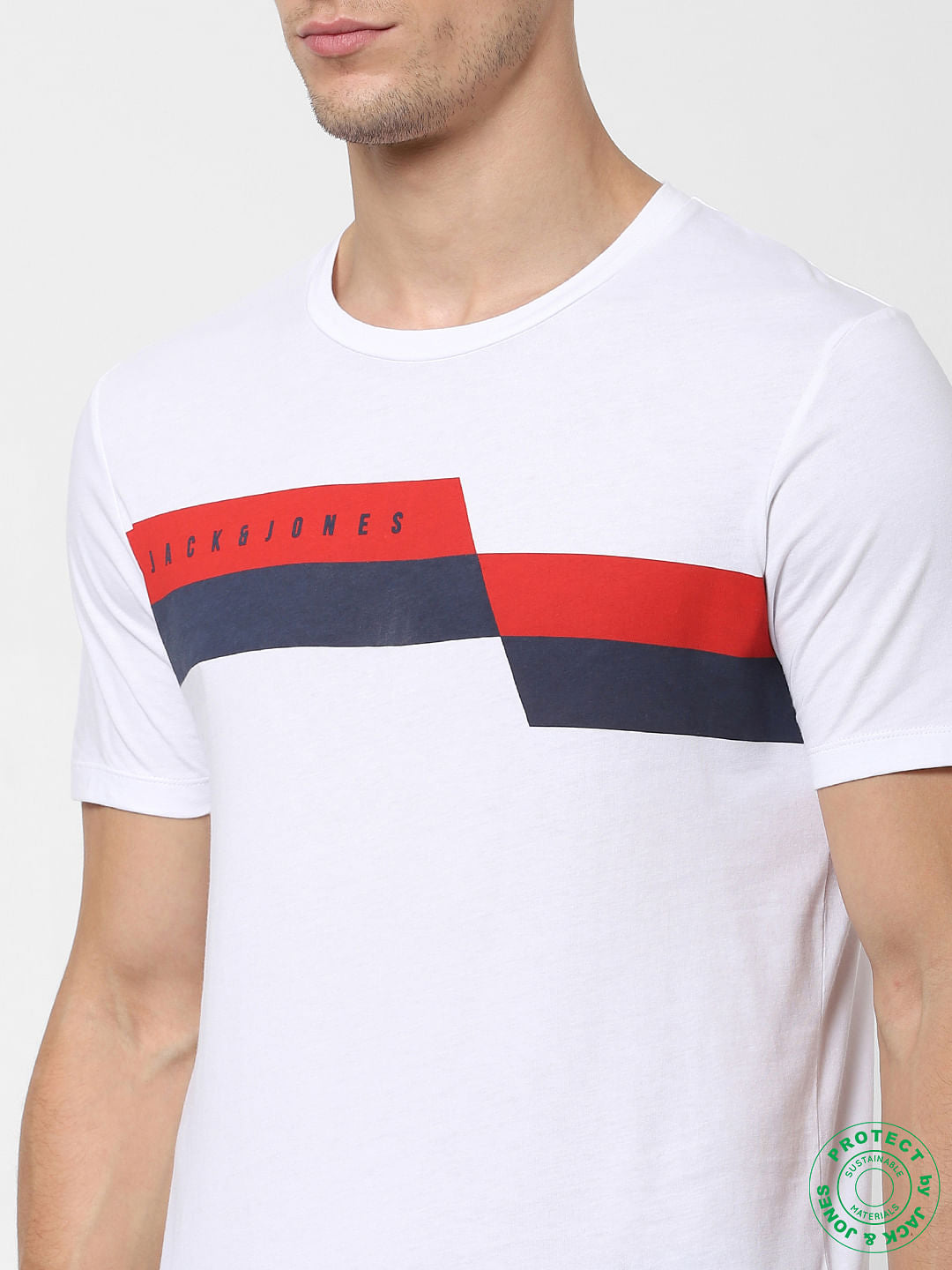 White Logo Print Crew Neck T-shirt