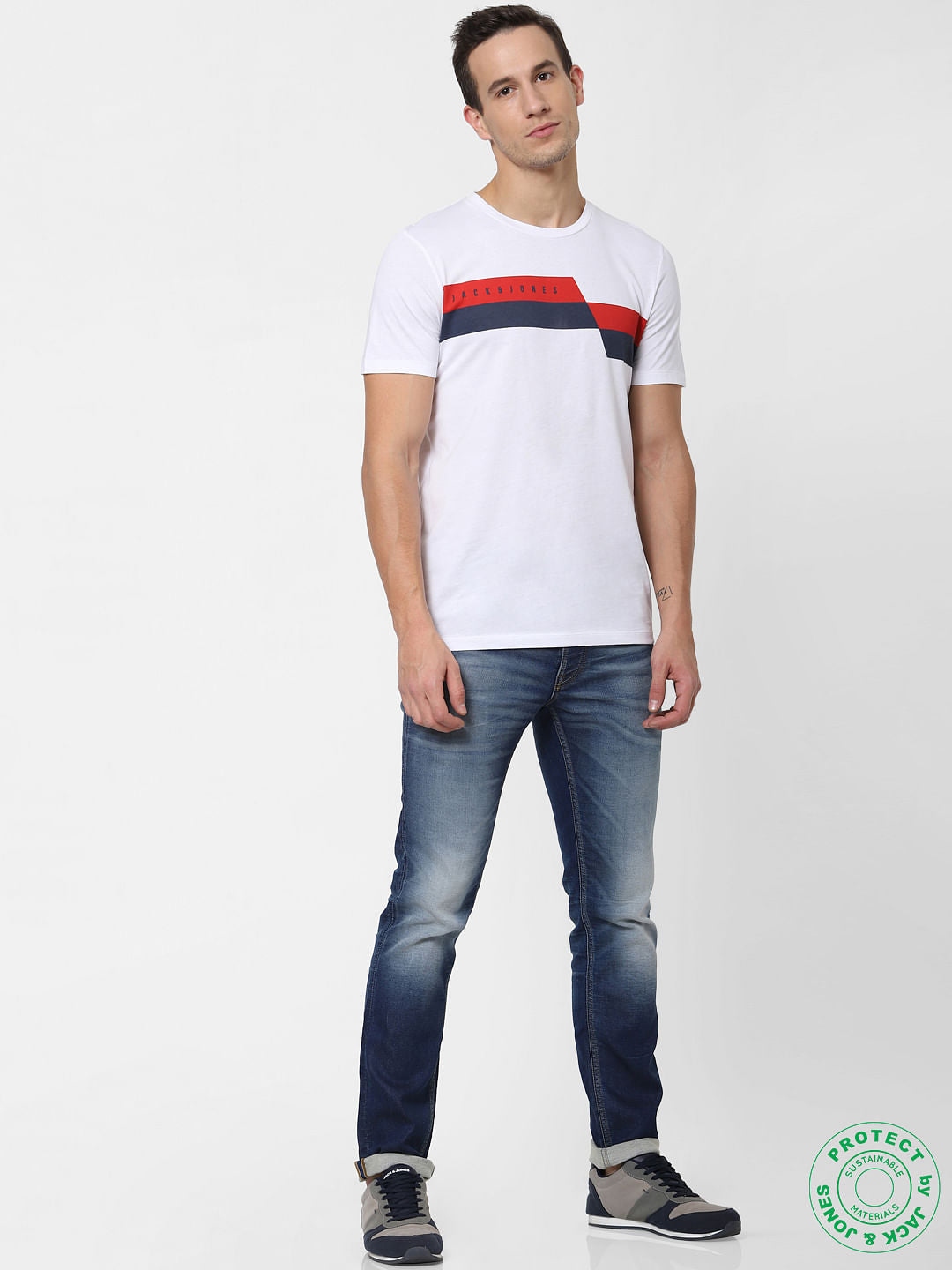 White Logo Print Crew Neck T-shirt