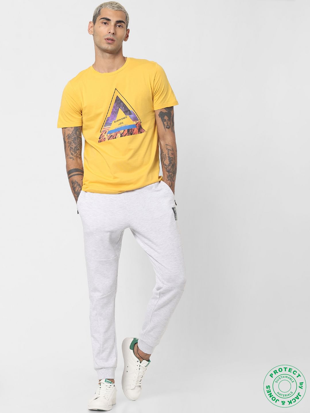 Yellow Graphic Print Crew Neck T-shirt