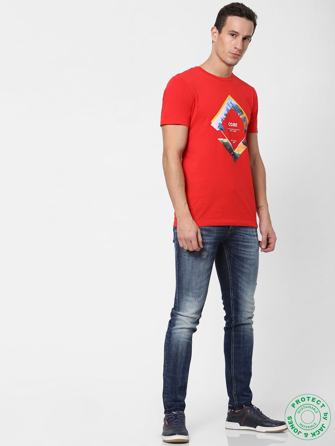 Red Graphic Print Crew Neck T-shirt
