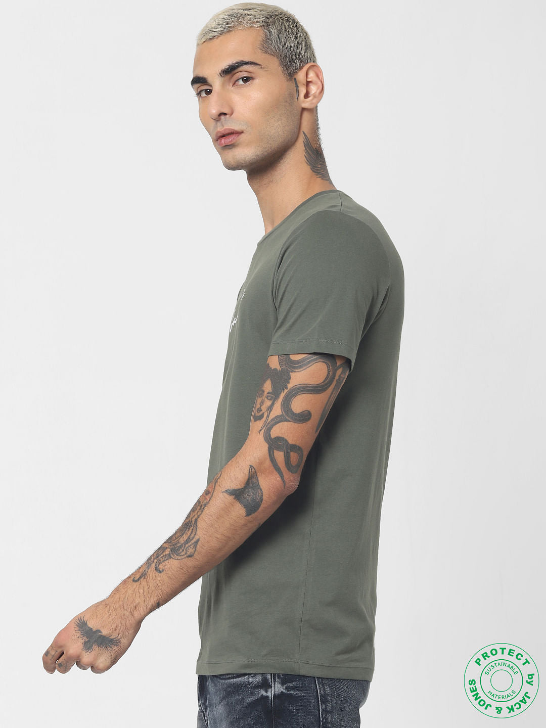 Green Slogan Print Crew Neck T-shirt