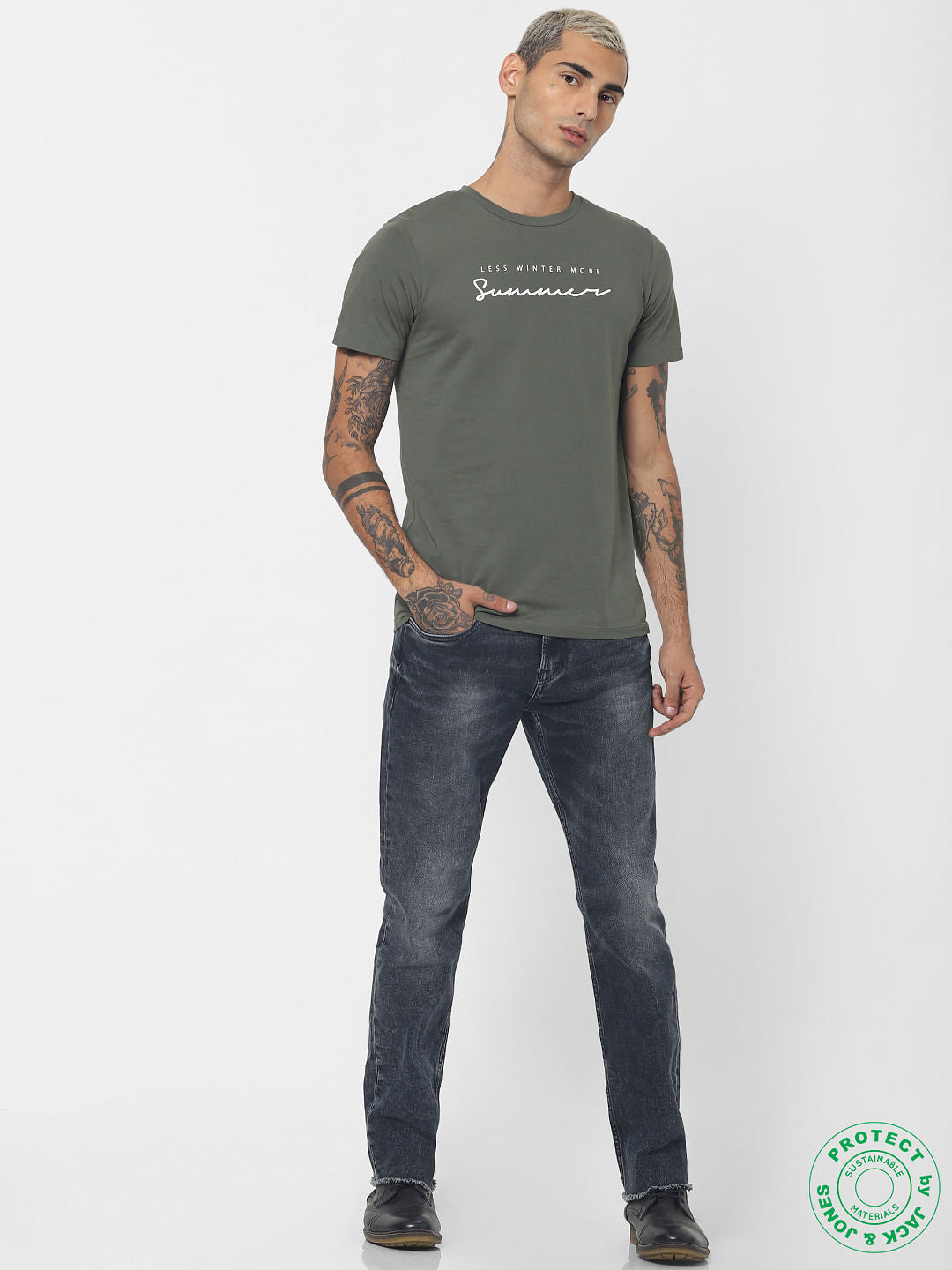 Green Slogan Print Crew Neck T-shirt