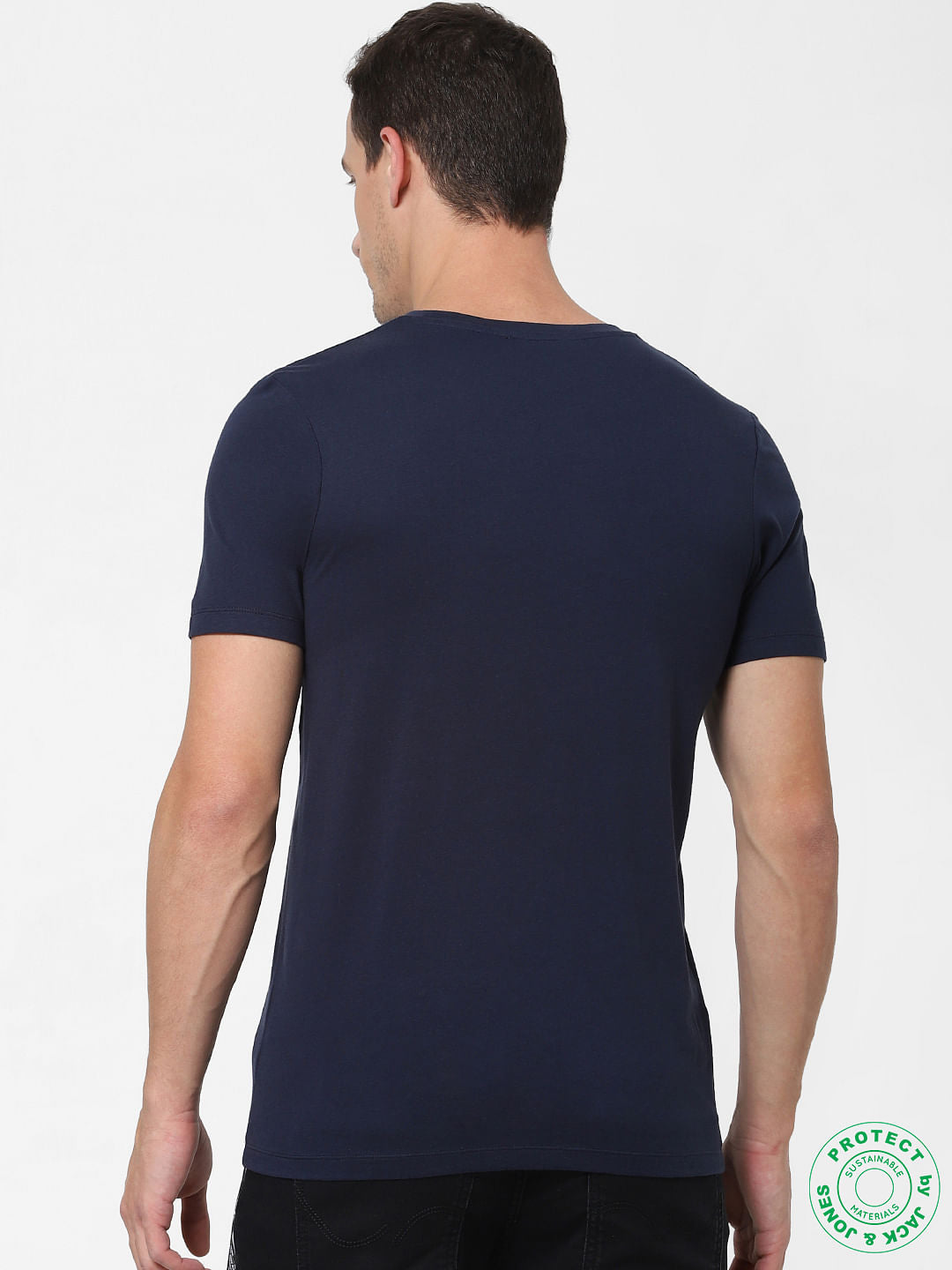 Navy Blue Text Print Crew Neck T-shirt