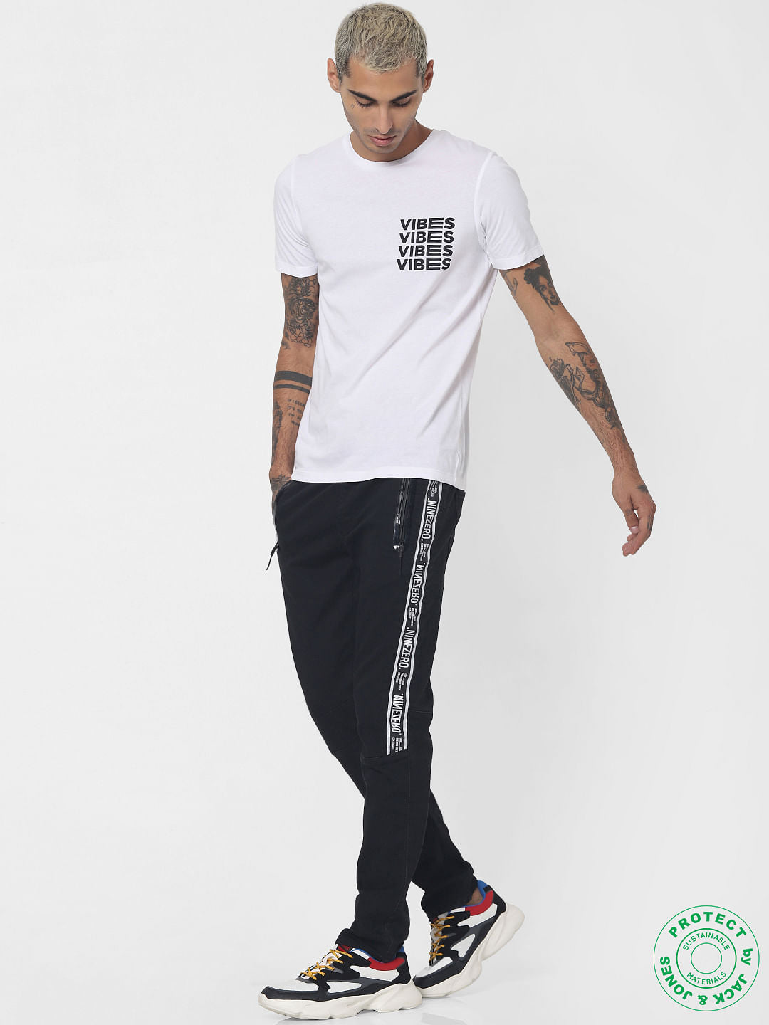 White Text Print Crew Neck T-shirt
