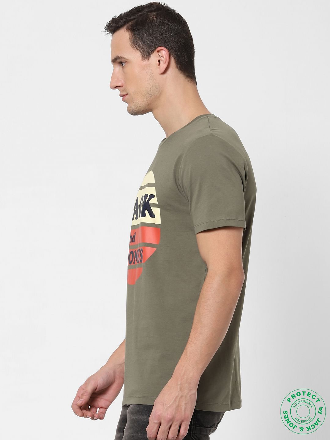 Olive Logo Print Crew Neck T-shirt