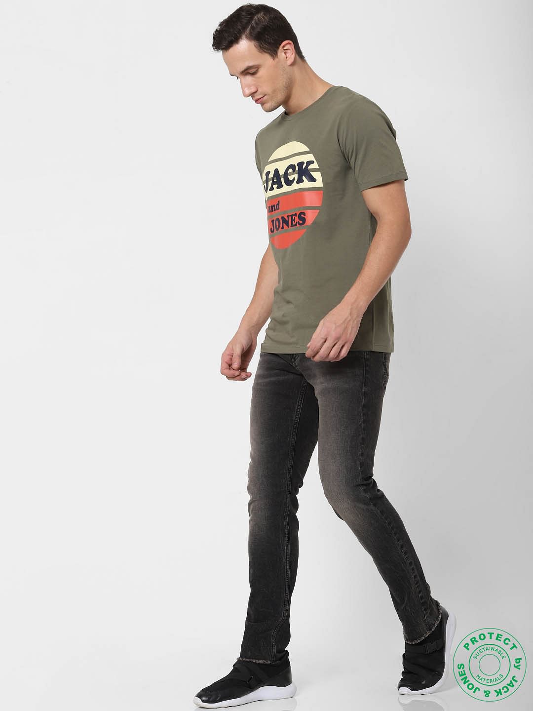 Olive Logo Print Crew Neck T-shirt