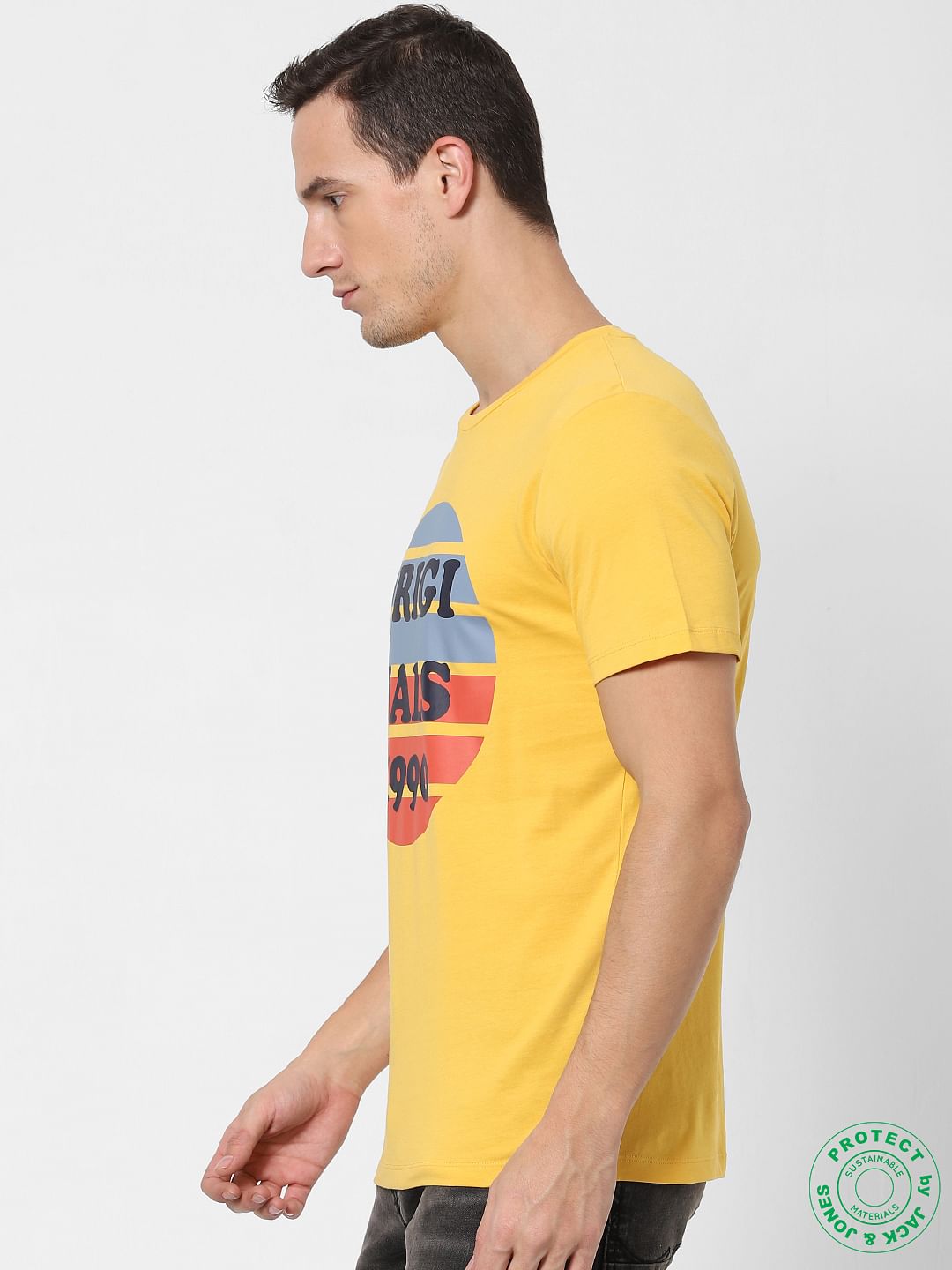 Yellow Logo Print Crew Neck T-shirt