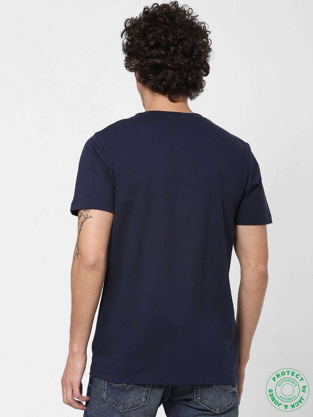 Navy Blue Logo Print Crew Neck T-shirt