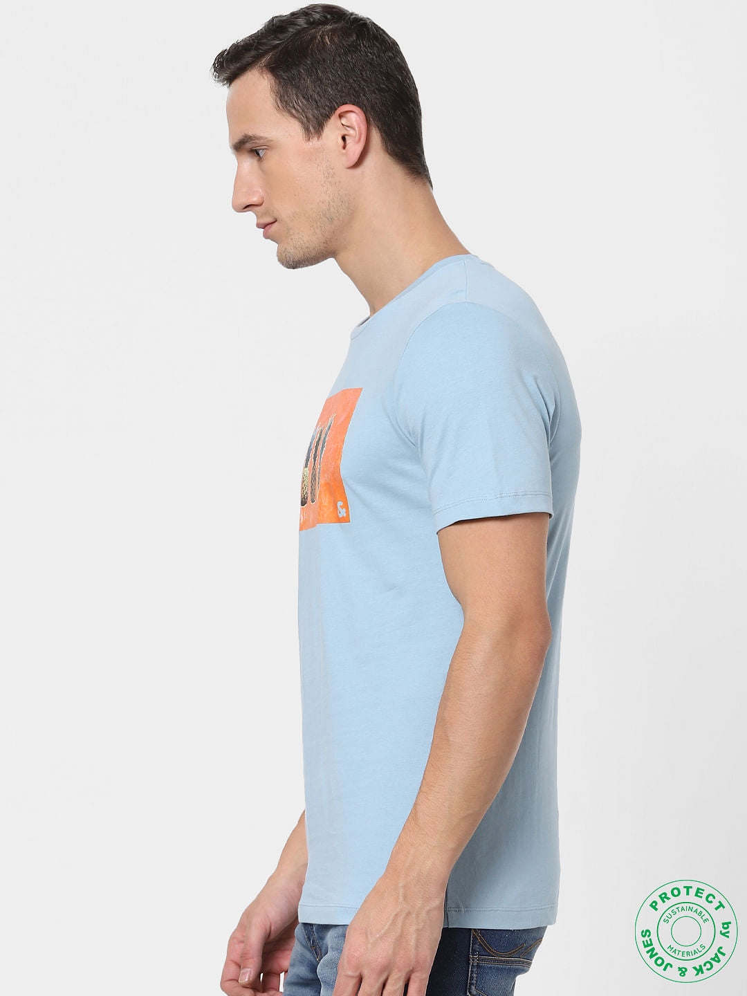 Light Blue Graphic Print Crew Neck T-shirt
