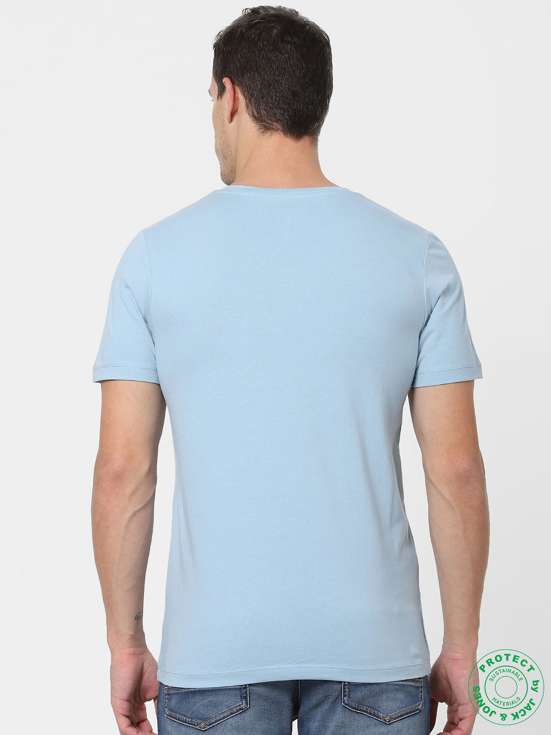 Light Blue Graphic Print Crew Neck T-shirt