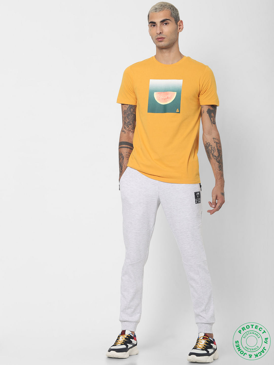 Yellow Graphic Print Crew Neck T-shirt