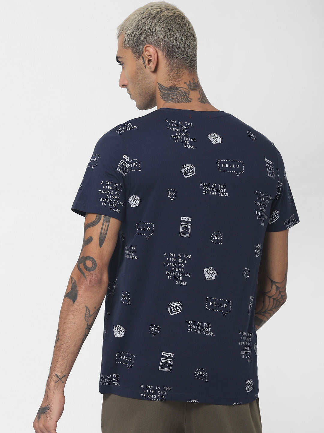 Navy Blue Printed Crew Neck T-shirt