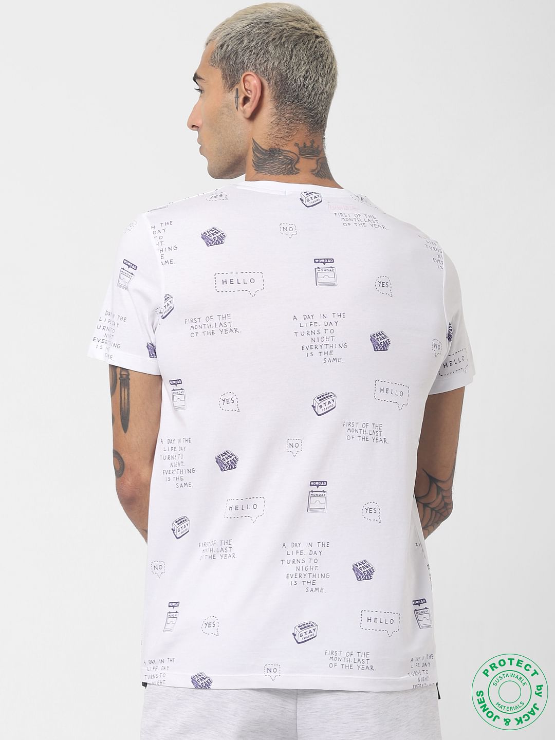 White All Over Print Crew Neck T-shirt