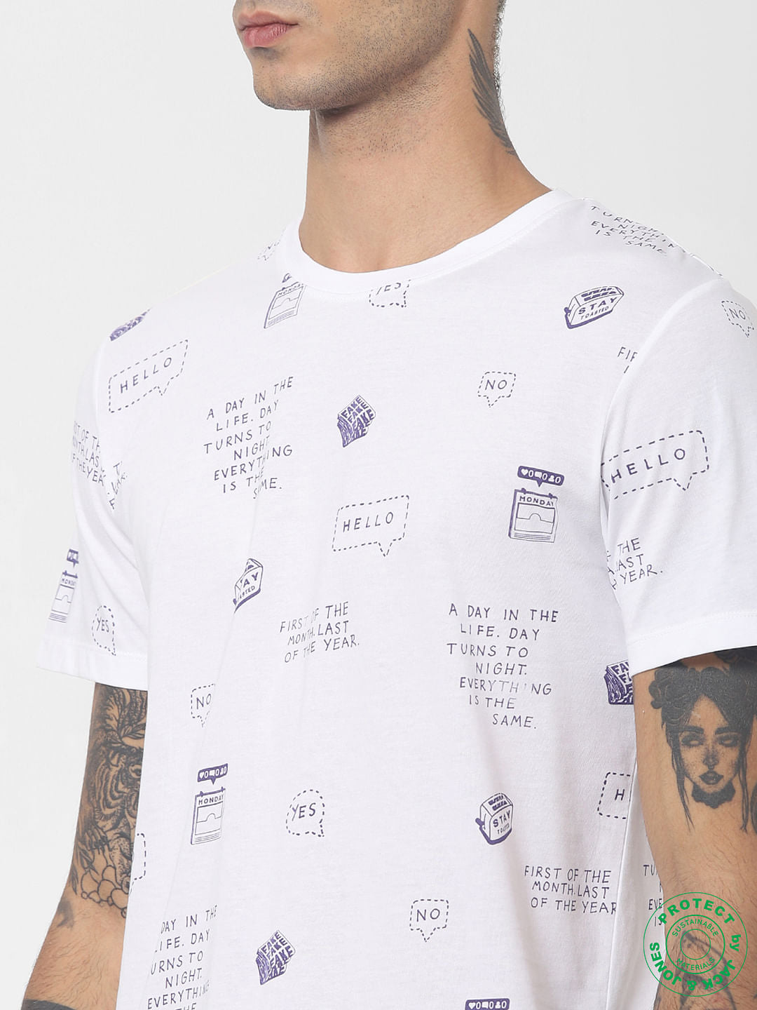 White All Over Print Crew Neck T-shirt